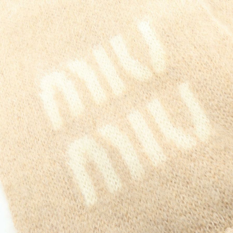 Miu Miu logo 圍巾 5FS0622CQDF0018 羊毛馬海毛 米色 新款 女士-3