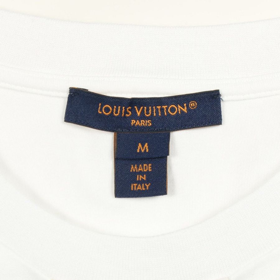 路易威登 (LOUIS VUITTON) 標誌刺繡短袖T卹,純棉材質,白色/紅色,二手,M碼-2