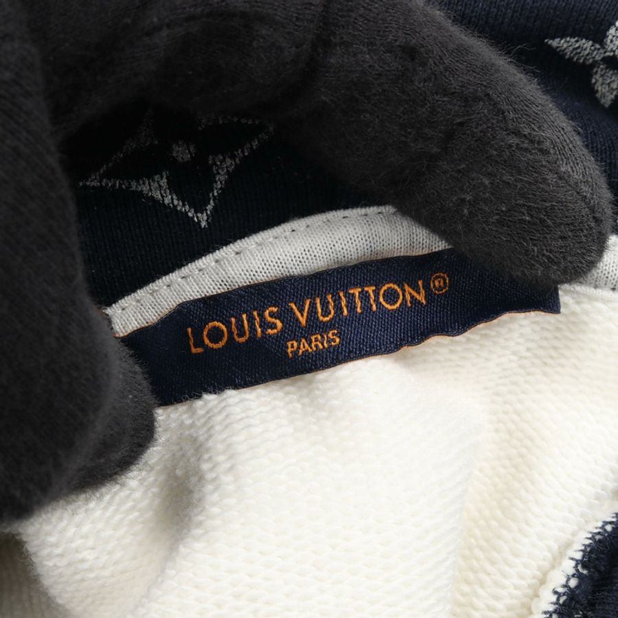 路易威登 LV 鑲鑽 Logo Monogram 襯裡連帽衫,白色,棉質,二手,S 碼-2