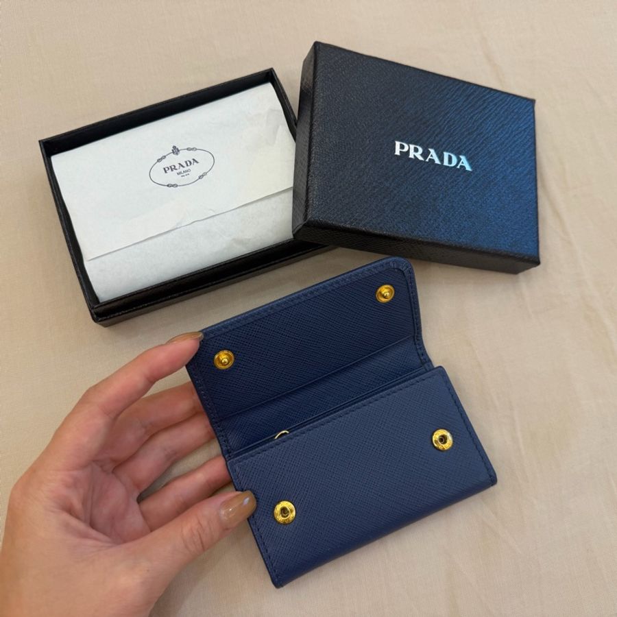 PRADA經典浮雕LOGO深藍金釦Saffinao鑰匙包卡包-2