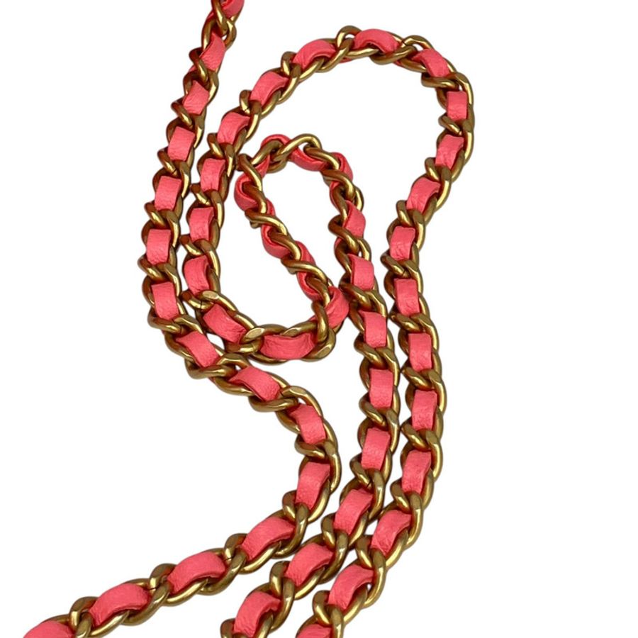 △ CHANEL 香奈兒 Pink Lambskin Gold Tone Metal Gold Ball Chain No.32 Vanity Case 粉紅色小羊皮金色金屬No.32化妝箱 AP2303-267012245-15