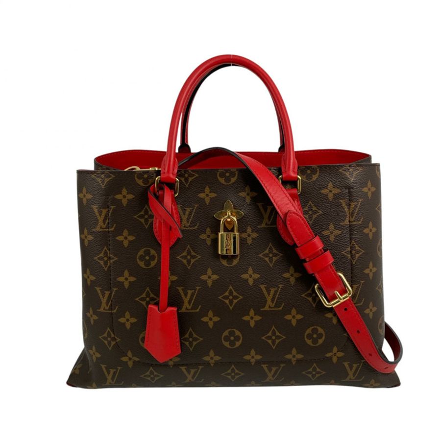 △ LOUIS VUITTON 路易·威登 Brown And Red Coated Canvas Monogram Flower Tote 2 way bag 啡色和紅色塗層帆布經典老花兩用袋 M43553-267013036-0