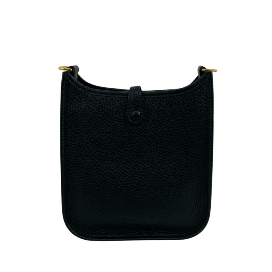 △ HERMES 愛馬仕 Black Clemence Calfskin Gold Plated Metal Evelyne 16 Stamp U Shoulder Bag 黑色粒紋小牛皮鍍金金屬U刻肩背包-267013319-2