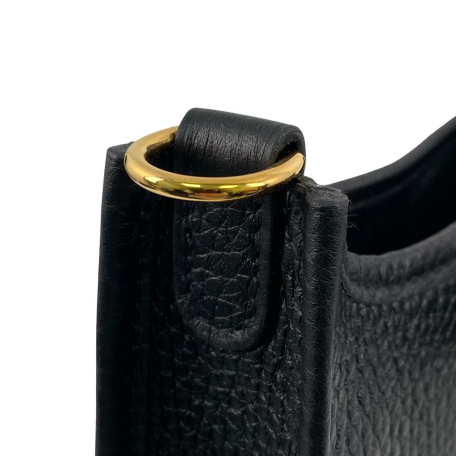 △ HERMES 愛馬仕 Black Clemence Calfskin Gold Plated Metal Evelyne 16 Stamp U Shoulder Bag 黑色粒紋小牛皮鍍金金屬U刻肩背包-267013319-14