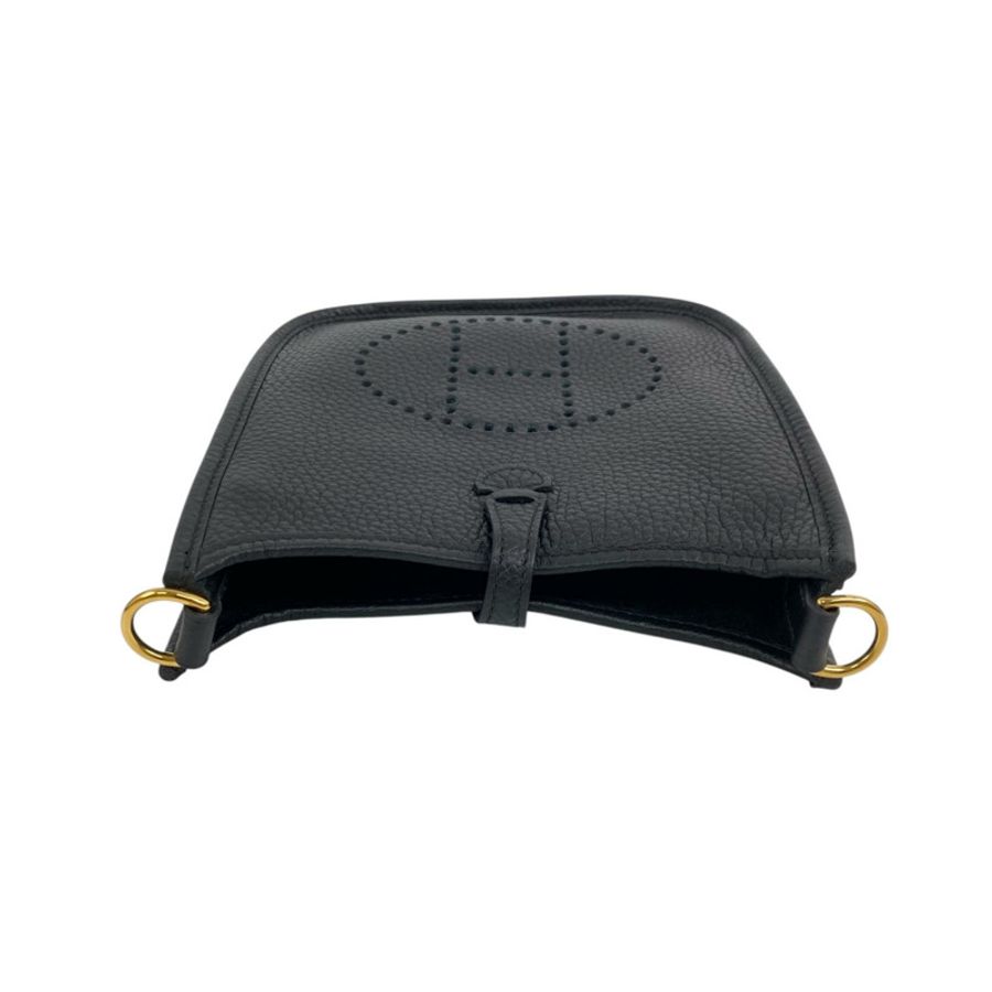 △ HERMES 愛馬仕 Black Clemence Calfskin Gold Plated Metal Evelyne 16 Stamp U Shoulder Bag 黑色粒紋小牛皮鍍金金屬U刻肩背包-267013319-15