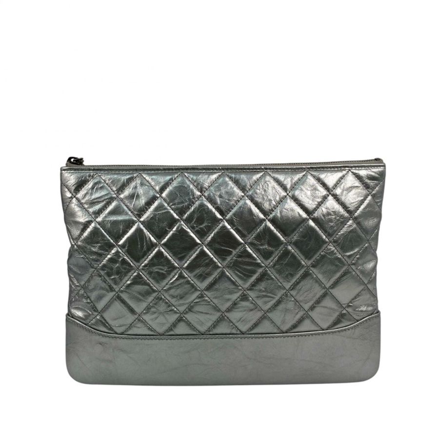 △ CHANEL 香奈兒 Silver Calfskin Gold Tone Metal And Ruthenium-Finish Metal No.24 Gabrielle Clutch 銀色小牛皮金色金屬和鍍釕金屬No.24手拿包-267013297-2