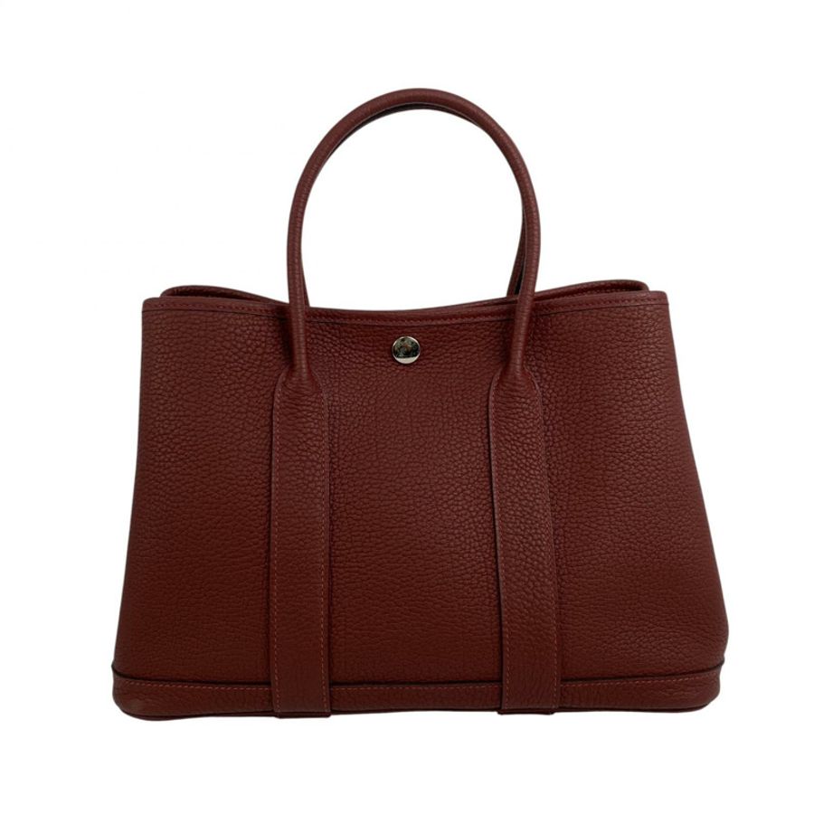 △ HERMES 愛馬仕 Wine Red Negonda Calfskin Palladium Plated Metal Garden Party 30 Stamp W Handbag 酒紅色粒紋小牛皮鍍鈀金屬W刻手挽袋-267013576-1
