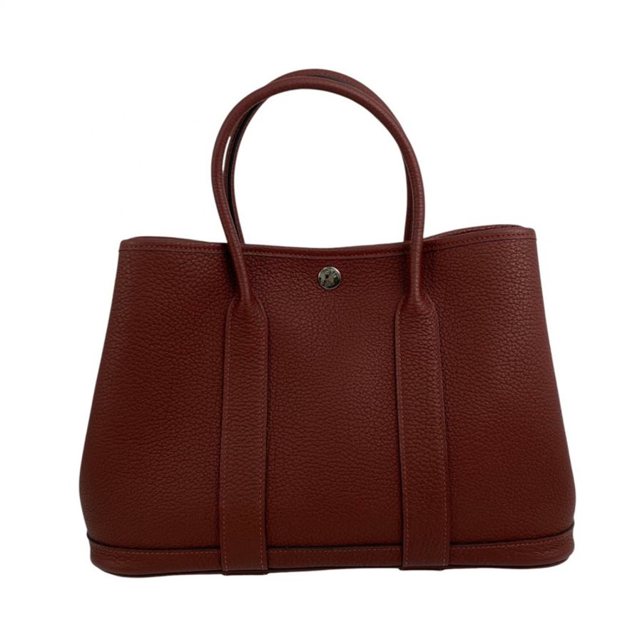 △ HERMES 愛馬仕 Wine Red Negonda Calfskin Palladium Plated Metal Garden Party 30 Stamp W Handbag 酒紅色粒紋小牛皮鍍鈀金屬W刻手挽袋-267013576-2