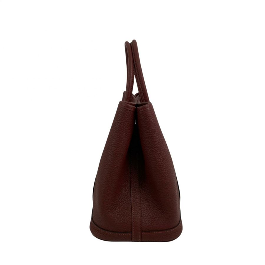 △ HERMES 愛馬仕 Wine Red Negonda Calfskin Palladium Plated Metal Garden Party 30 Stamp W Handbag 酒紅色粒紋小牛皮鍍鈀金屬W刻手挽袋-267013576-3