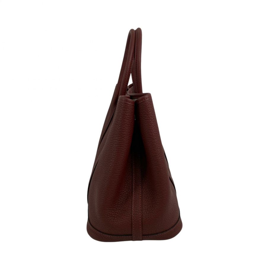 △ HERMES 愛馬仕 Wine Red Negonda Calfskin Palladium Plated Metal Garden Party 30 Stamp W Handbag 酒紅色粒紋小牛皮鍍鈀金屬W刻手挽袋-267013576-4