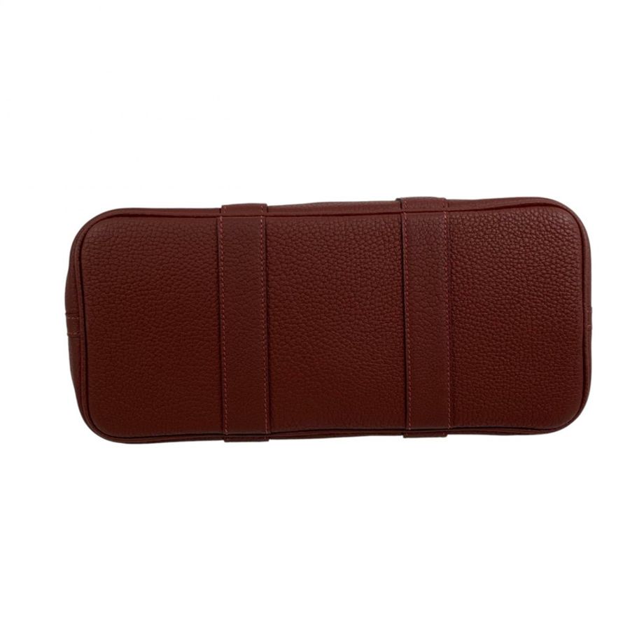 △ HERMES 愛馬仕 Wine Red Negonda Calfskin Palladium Plated Metal Garden Party 30 Stamp W Handbag 酒紅色粒紋小牛皮鍍鈀金屬W刻手挽袋-267013576-5