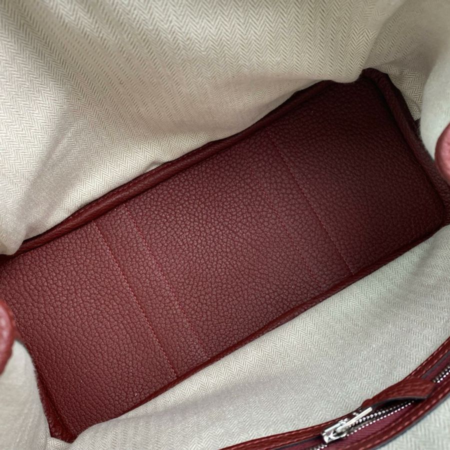 △ HERMES 愛馬仕 Wine Red Negonda Calfskin Palladium Plated Metal Garden Party 30 Stamp W Handbag 酒紅色粒紋小牛皮鍍鈀金屬W刻手挽袋-267013576-10