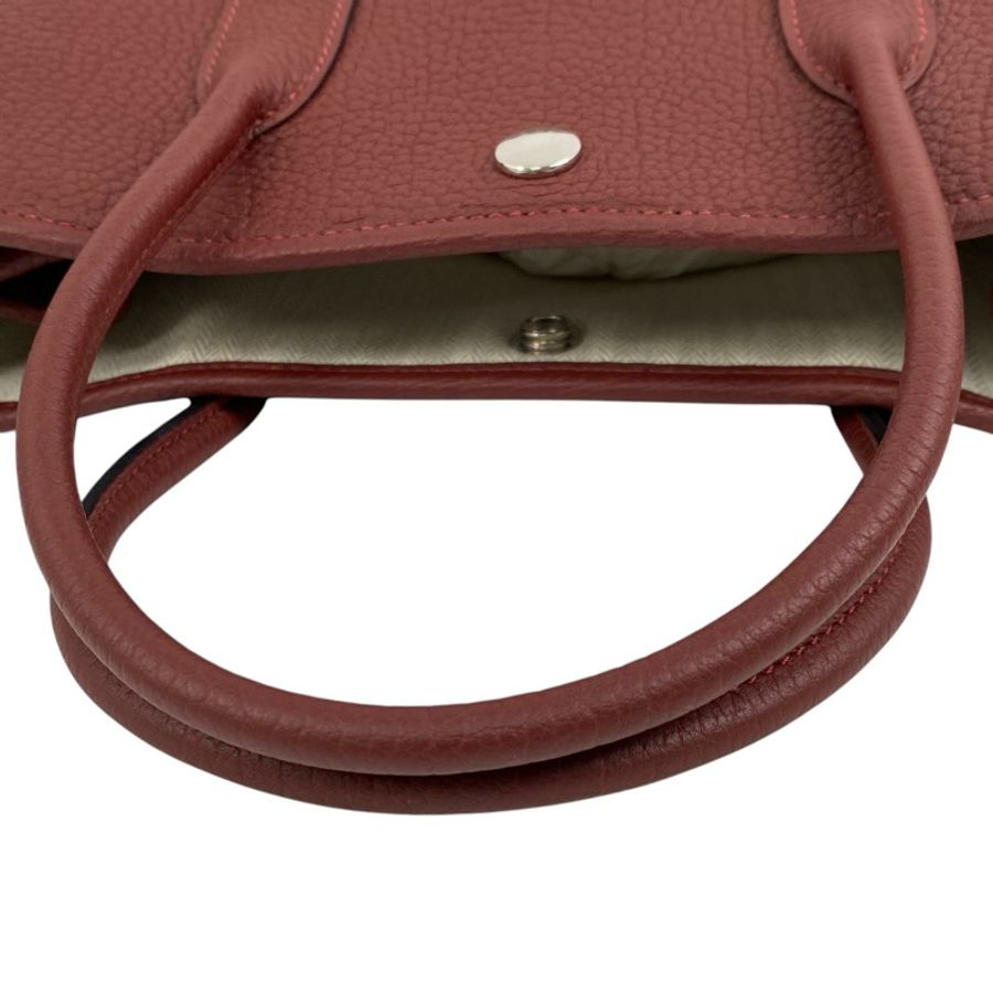 △ HERMES 愛馬仕 Wine Red Negonda Calfskin Palladium Plated Metal Garden Party 30 Stamp W Handbag 酒紅色粒紋小牛皮鍍鈀金屬W刻手挽袋-267013576-12