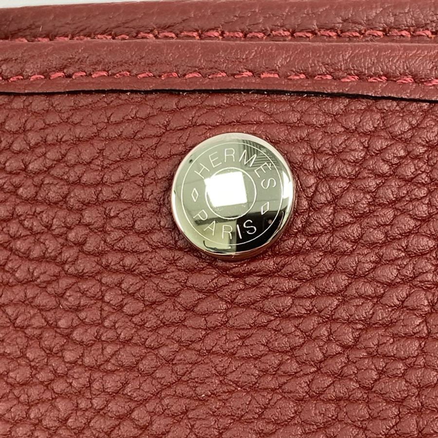 △ HERMES 愛馬仕 Wine Red Negonda Calfskin Palladium Plated Metal Garden Party 30 Stamp W Handbag 酒紅色粒紋小牛皮鍍鈀金屬W刻手挽袋-267013576-13