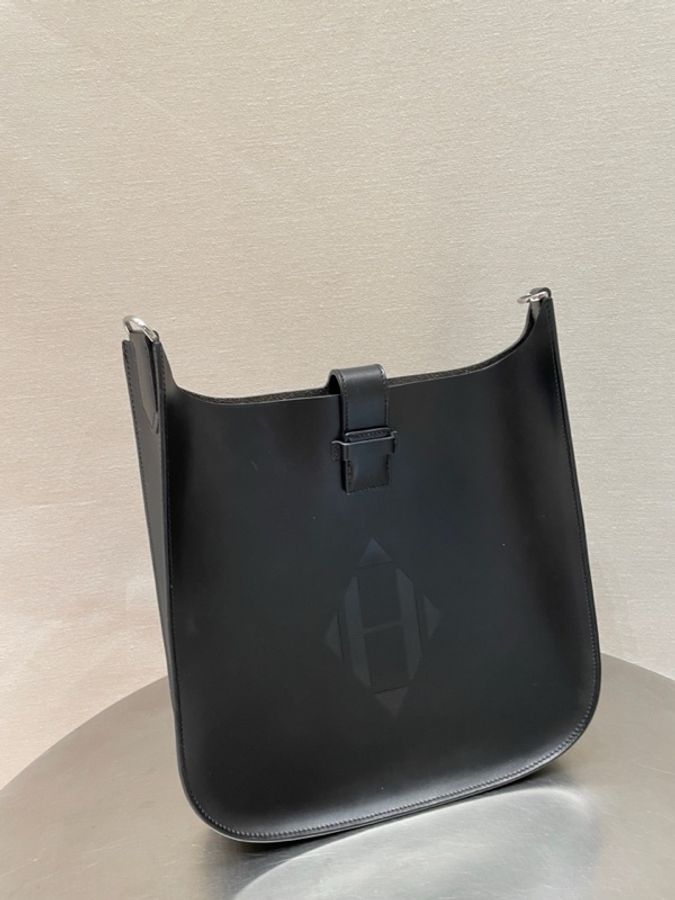 愛馬仕 HERMES Evelyne Sellier29 黑銀 Hunter皮 x刻 男女同款-2