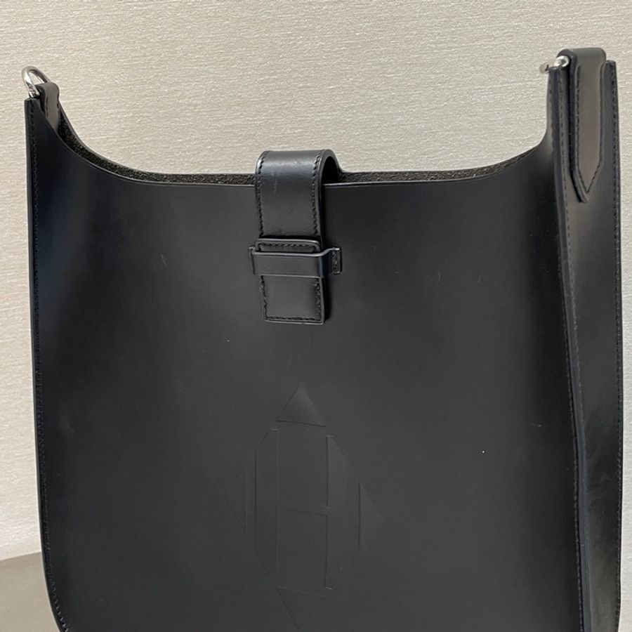 愛馬仕 HERMES Evelyne Sellier29 黑銀 Hunter皮 x刻 男女同款-9