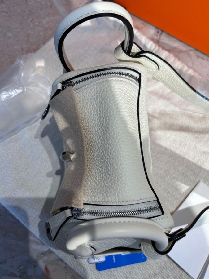 未使用 Hermes 愛馬仕lindy mini 二代 新奶油白 銀扣 tc皮 k刻-7