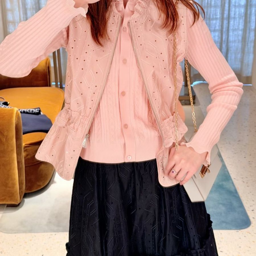Hermès 無袖刺繡襯衫 / KG Rose Palomino / 36碼 (全新)-1