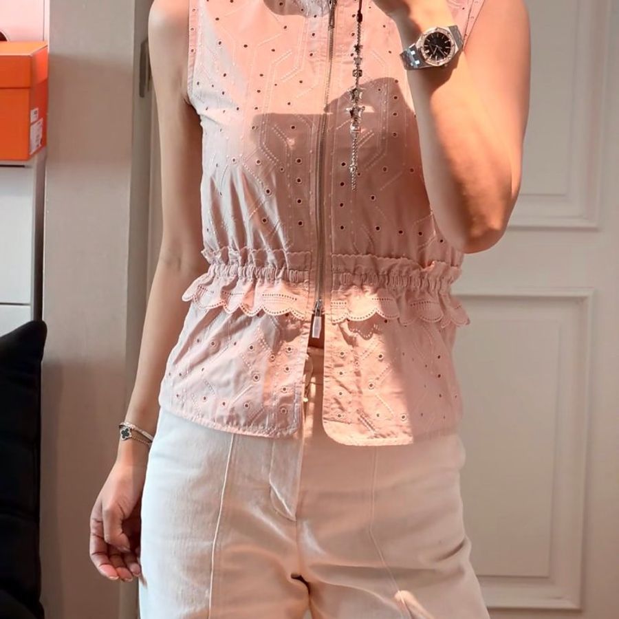 Hermès 無袖刺繡襯衫 / KG Rose Palomino / 36碼 (全新)-5