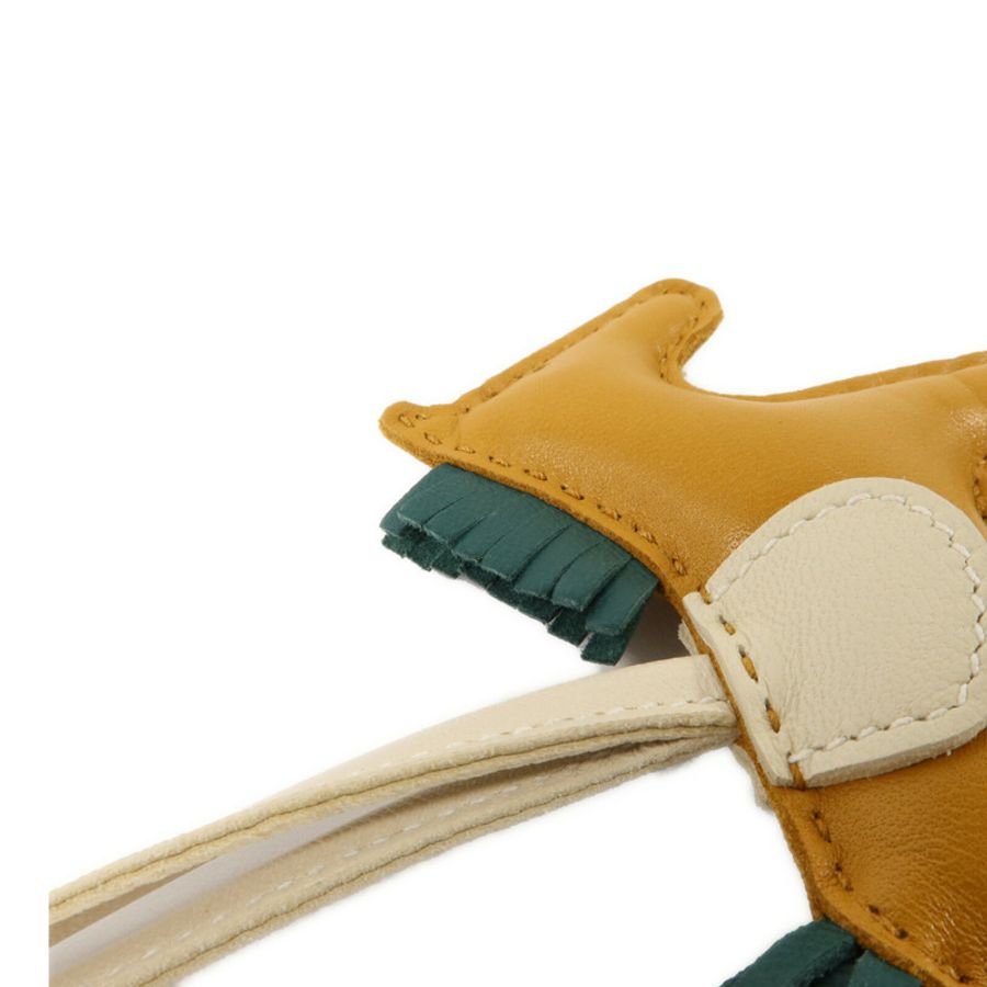HERMES Milo皮革Rodeo PM掛飾Sesame/Menthe/Craie-3