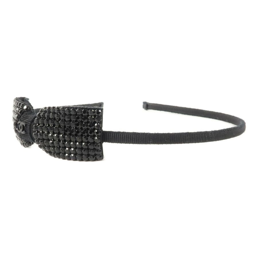 CHANEL Grosgrain/Strass CC Strass Bow Headband頭箍-1