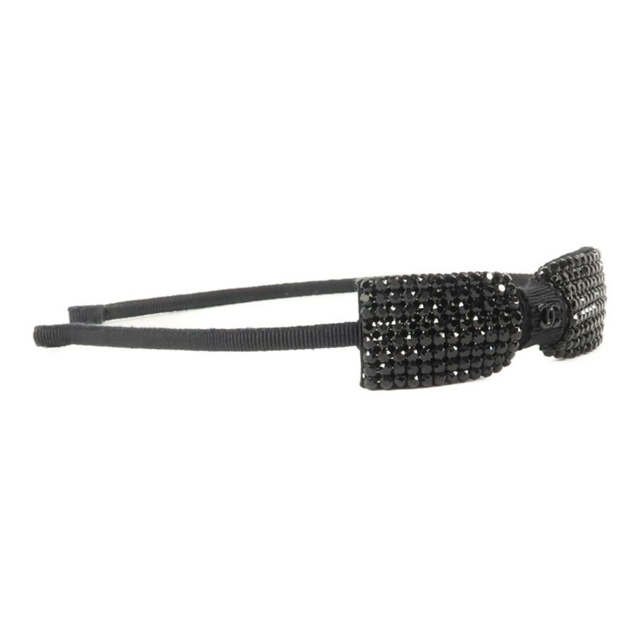 CHANEL Grosgrain/Strass CC Strass Bow Headband頭箍-2