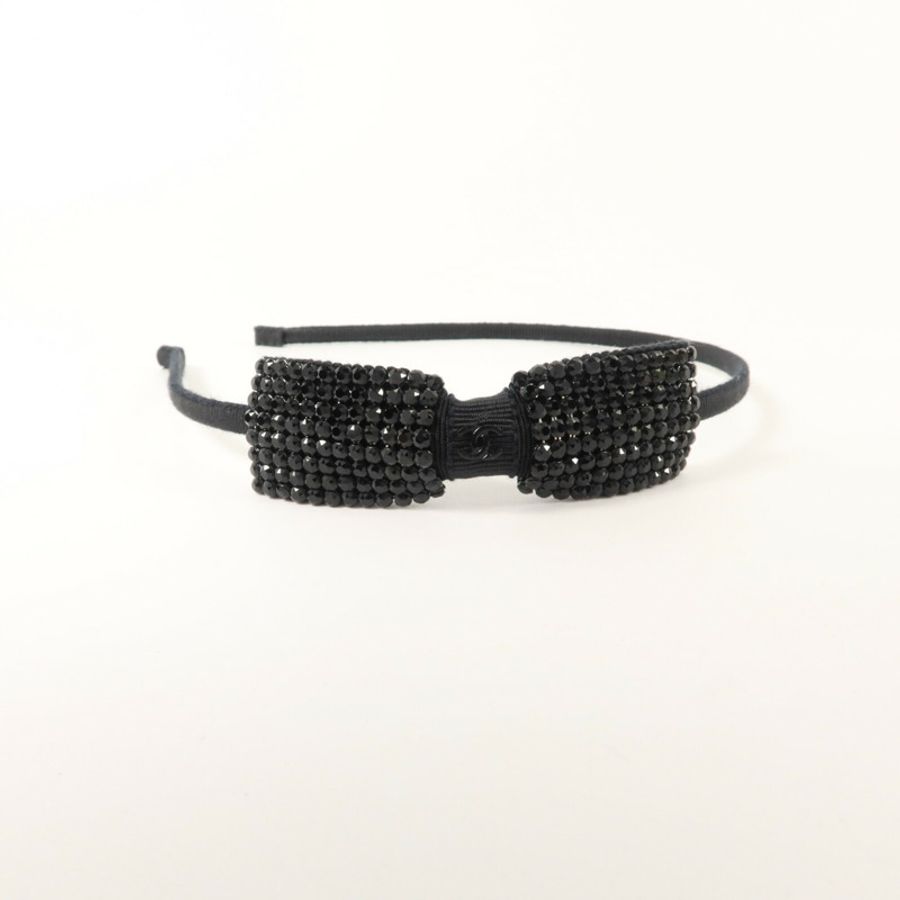 CHANEL Grosgrain/Strass CC Strass Bow Headband頭箍-5