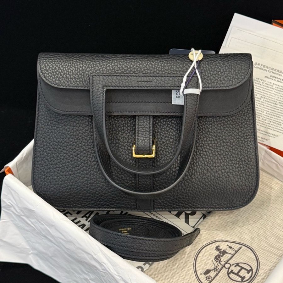 Hermes/愛馬仕 halzan25 哈喇子 黑金 B刻 附件:盒子 塵袋 肩帶 毛氈-0