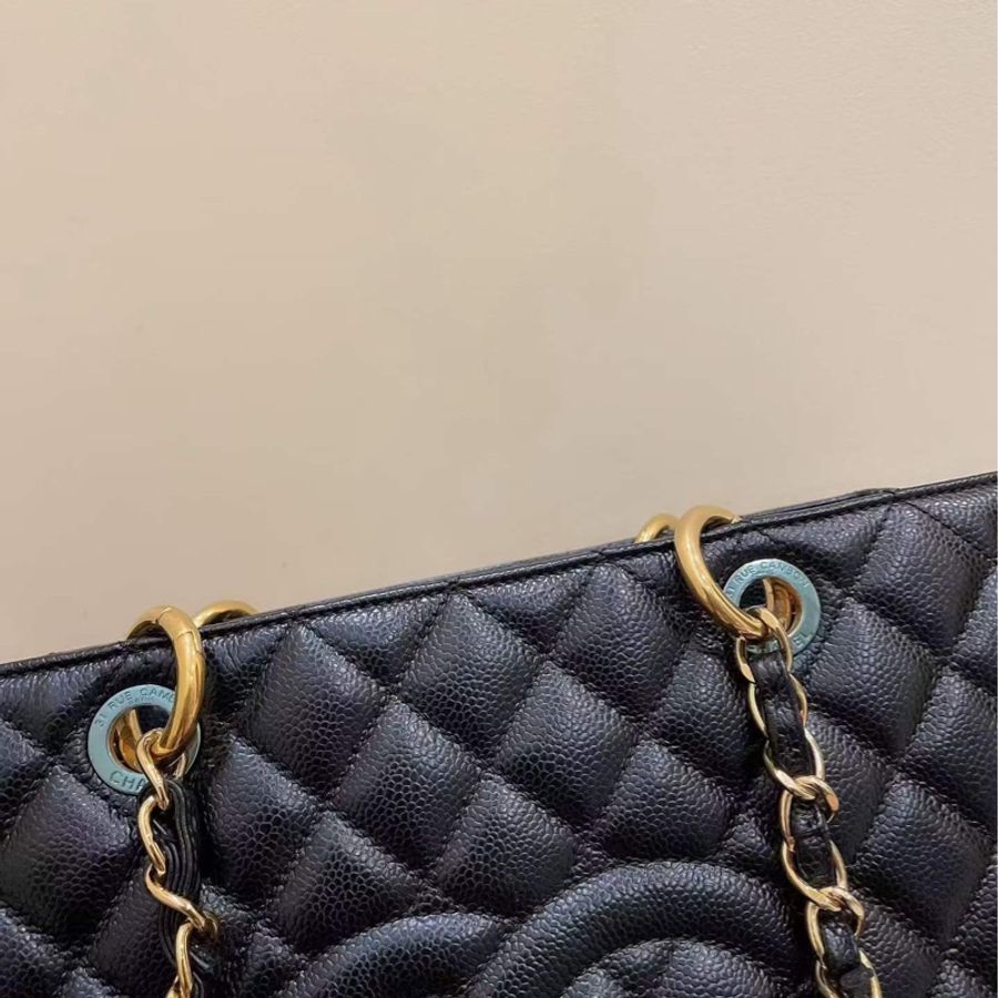 99新 Chanel 黑金小號GST 荔枝紋牛皮 絕版貨 鐳射碼21開 部分膜還在-5