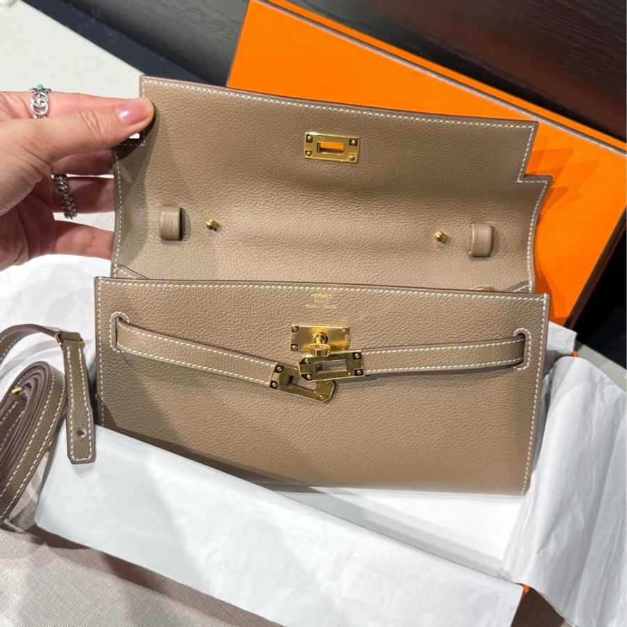 Hermes/愛馬仕 kelly togo 大象灰 金扣 W刻 EC皮-5