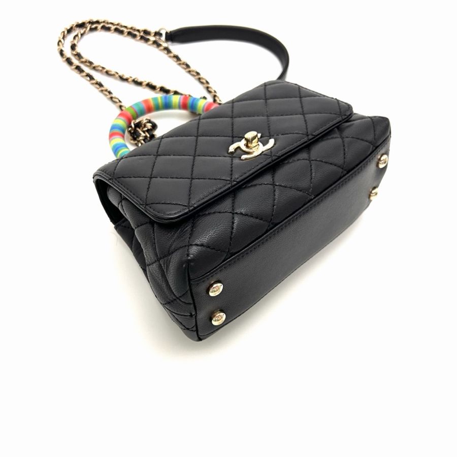 威選精品|CHANEL Coco Handle Mini 彩虹手柄 黑金手提肩背斜背包 🌈🖤-8