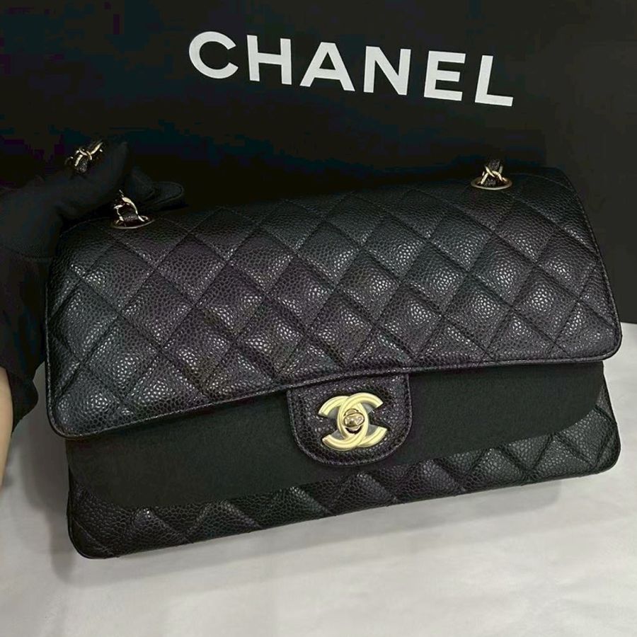 CHANEL香奈兒黑金荔枝皮Cf25中號芯片款全新全配🈶購證專櫃4️⃣0️⃣萬-10