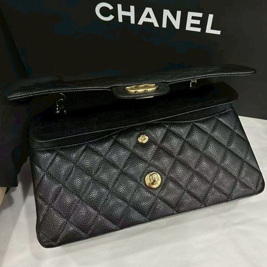 CHANEL香奈兒黑金荔枝皮Cf25中號芯片款全新全配🈶購證專櫃4️⃣0️⃣萬-16