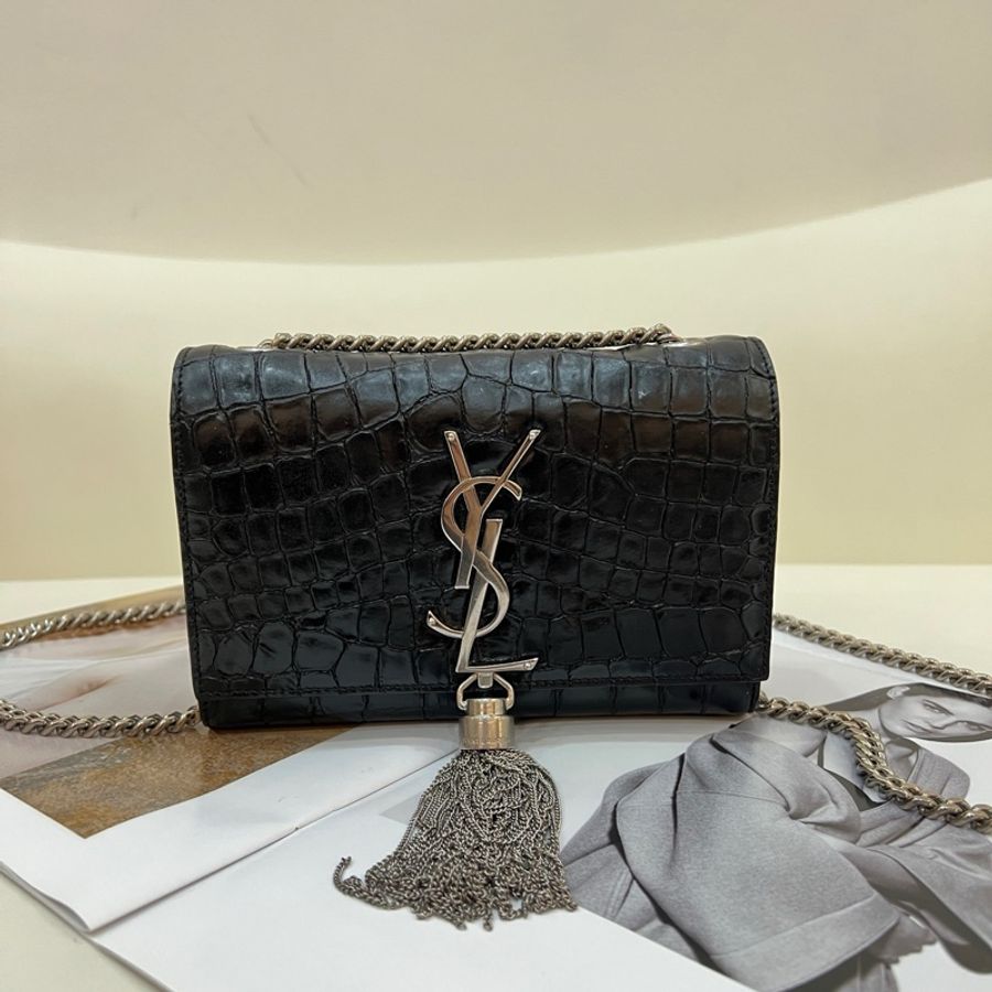 聖羅蘭/Saint laurent Kate黑銀鰐魚壓紋mini流蘇包-2
