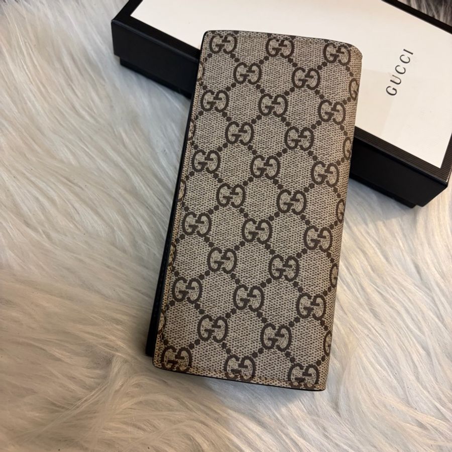 GUCCI 珊瑚蛇滿版LOGO對開長夾咖-2