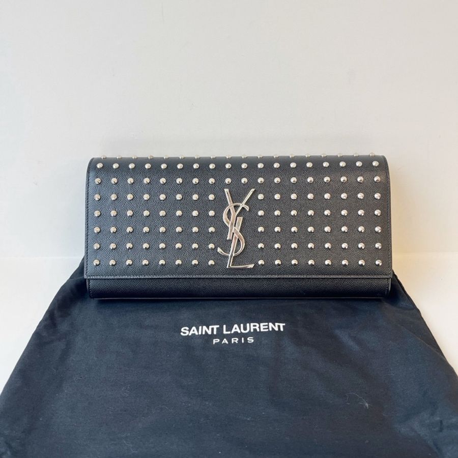 威選精品|YSL 黑色鉚釘晚宴手拿包 ✨🖤-5