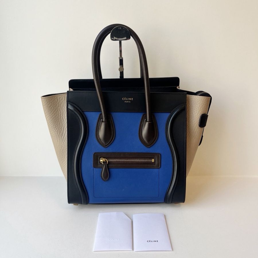 ✨ 威選精品|CELINE Micro Luggage 藍黑拼色笑臉手提包 💙🖤-0