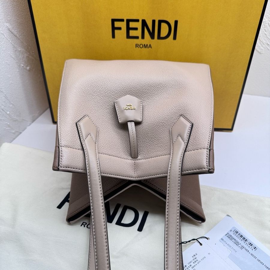Fendi芬迪Origami鴿灰色拼色中號折紙單肩水桶包-4