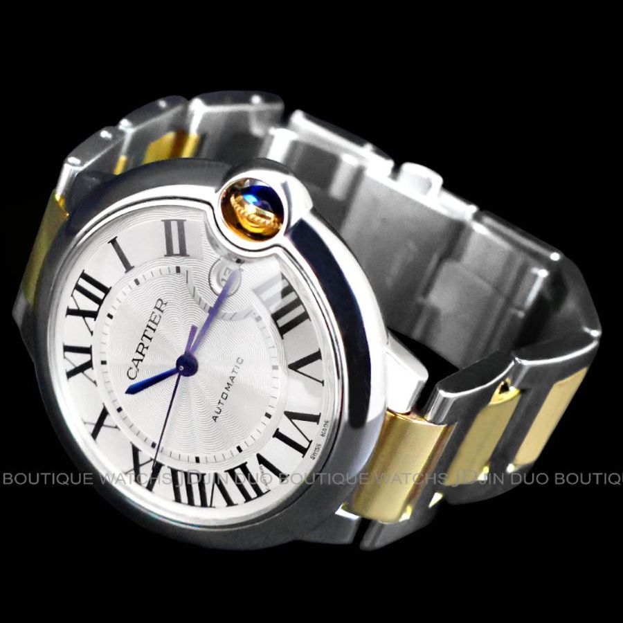金鐸精品~2539 CARTIER卡地亞Ballon Bleu 藍氣球系列42mm大型款18黃K半金自動上鍊男用腕錶-3