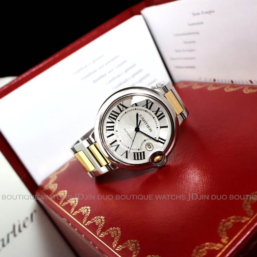 金鐸精品~2539 CARTIER卡地亞Ballon Bleu 藍氣球系列42mm大型款18黃K半金自動上鍊男用腕錶-5