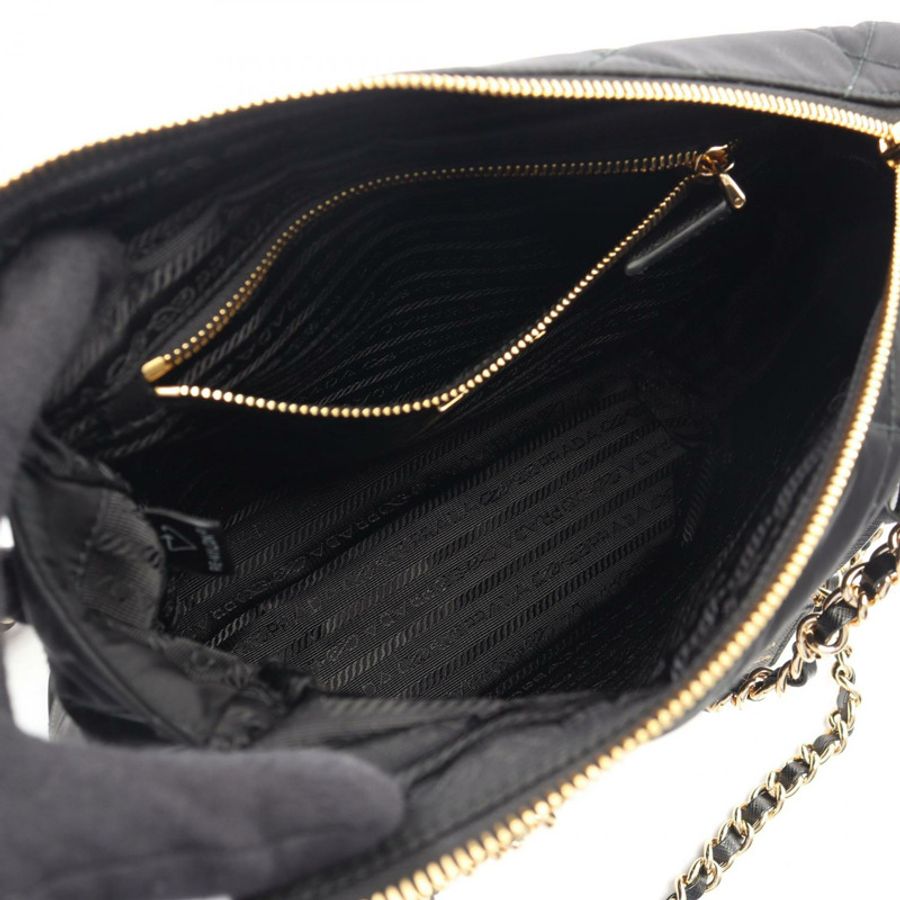 PRADA 1995 復刻版鏈條肩包 1BG468 尼龍 Saffiano 皮革 黑色 二手-2