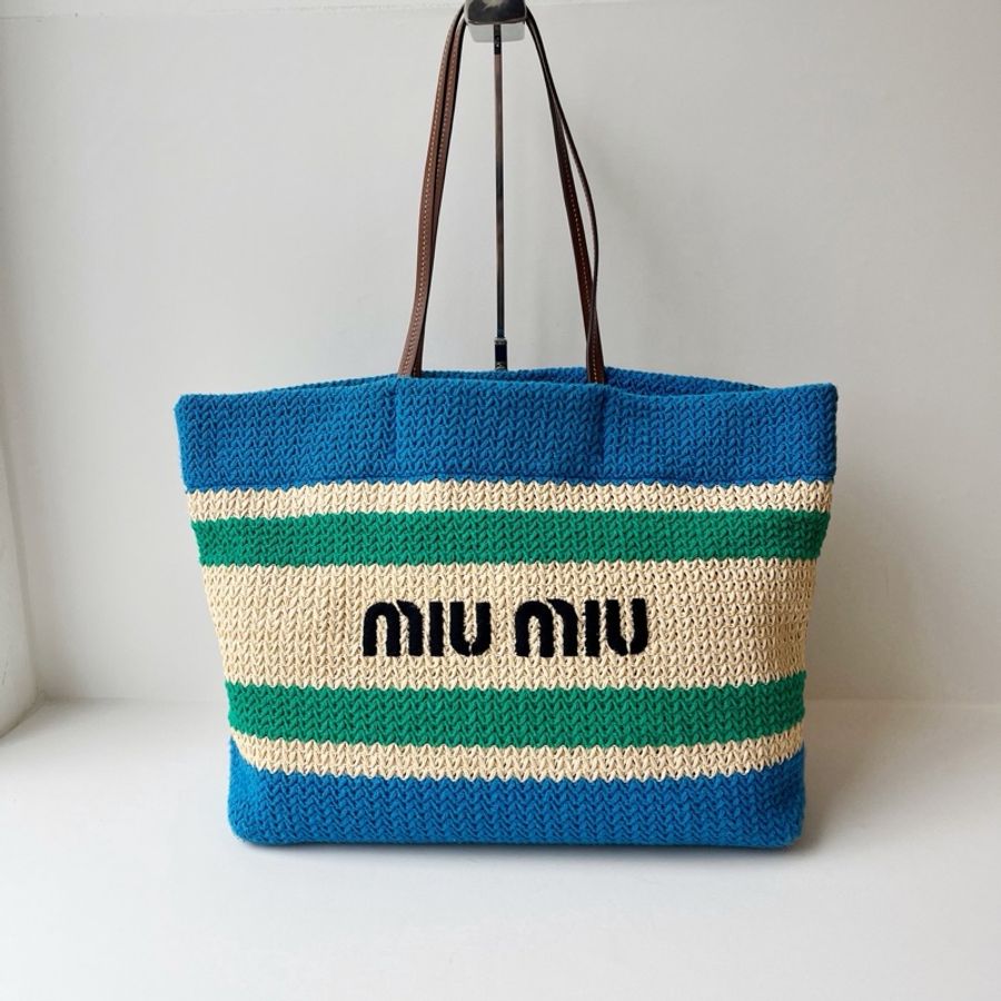 ✨ 威選精品|MIU MIU 草編拼色 Tote 托特包 💙💚-0