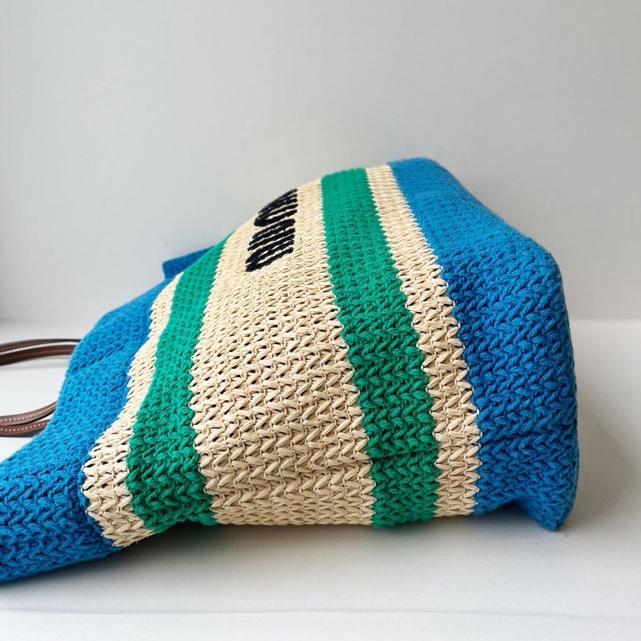 ✨ 威選精品|MIU MIU 草編拼色 Tote 托特包 💙💚-9
