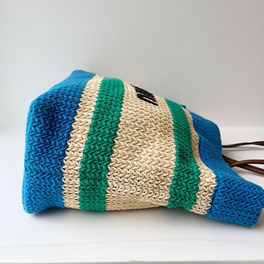 ✨ 威選精品|MIU MIU 草編拼色 Tote 托特包 💙💚-10