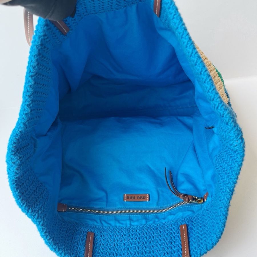 ✨ 威選精品|MIU MIU 草編拼色 Tote 托特包 💙💚-11