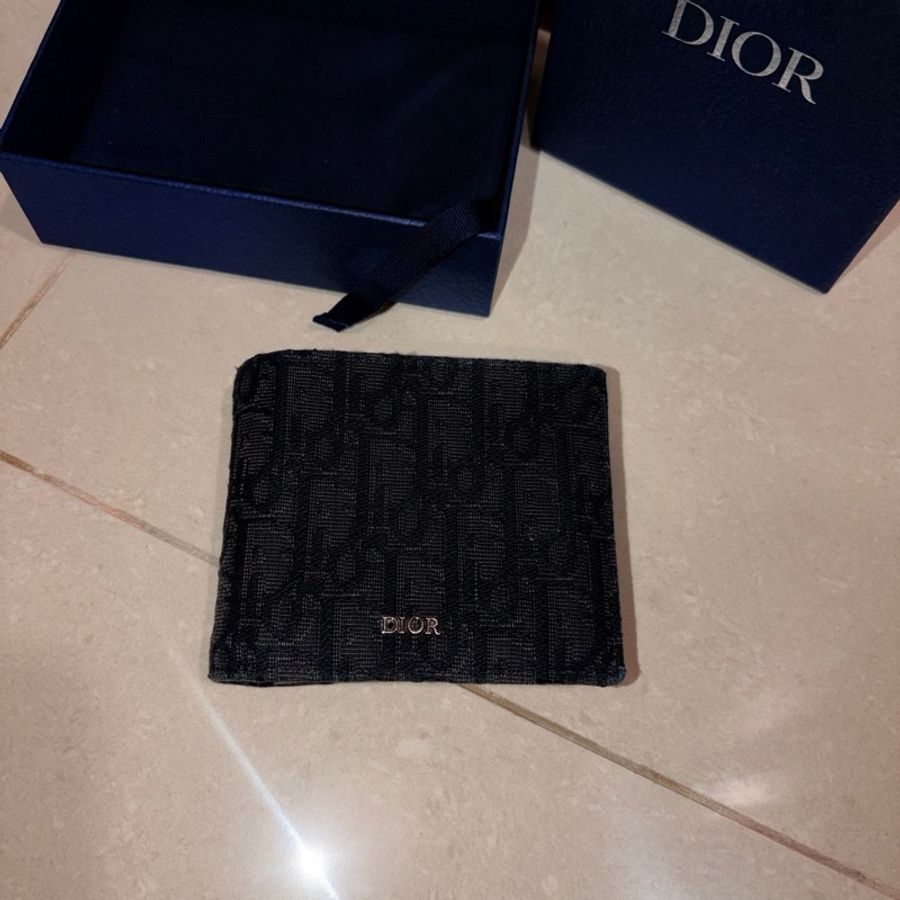 對折零錢短夾 黑色 Dior Oblique 緹花-1