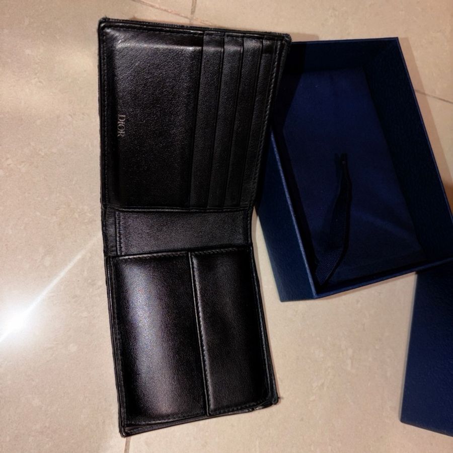 對折零錢短夾 黑色 Dior Oblique 緹花-2