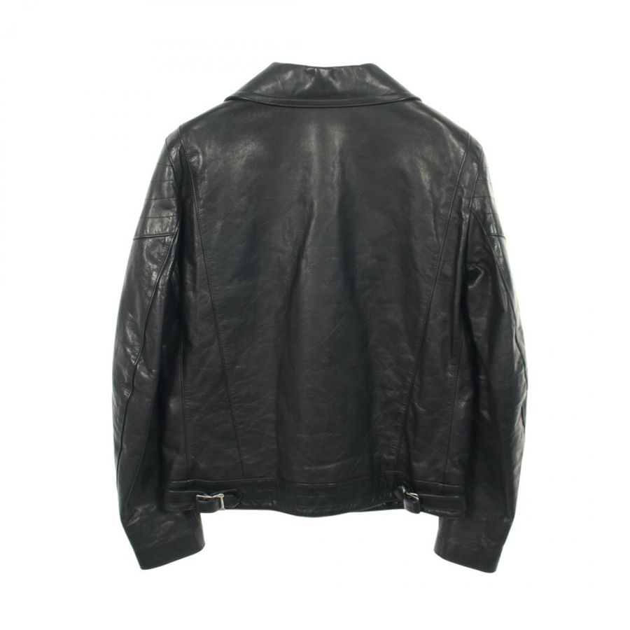 Yohji Yamamoto POUR HOMME 騎士夾克皮革黑色二手男式-1