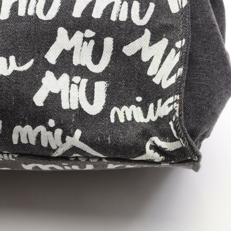 Miu Miu 牛仔布 LOGO 單肩斜挎包 帆布 灰色 白色 紅色 二手 女款-4