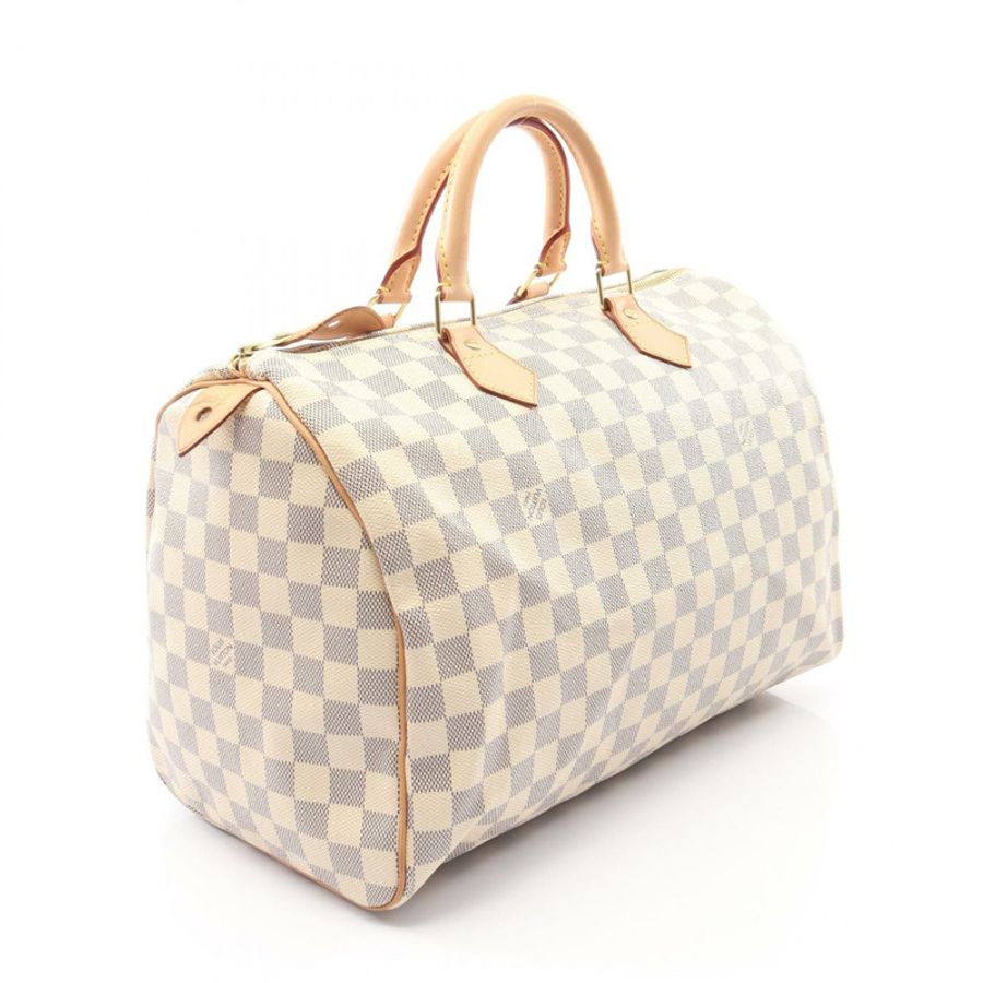 路易威登 Speedy 35 手提包 N41535 Damier Azur 帆布皮革 白色 二手 LV-1